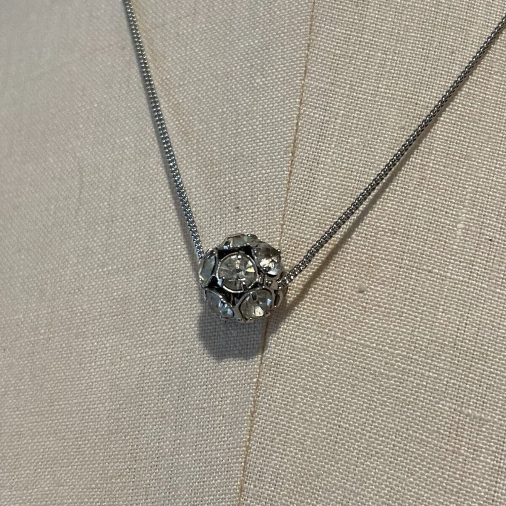 Vintage Necklace with Rhinestone Spherical Pendant